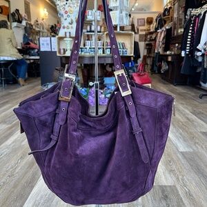 Vintage Kooba Blake Aubergine Suede Purple Slouchy Hobo Tote Bag